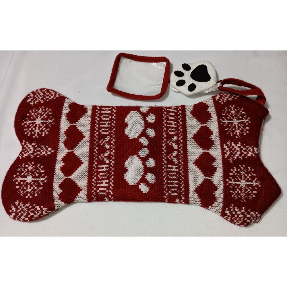 Red and White Knitted Cat Christmas Stocking for Pets Extra Large